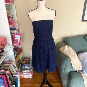 Trina Turk Navy Dress with Lace Trim